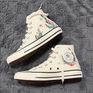 Converse Women's High-Top Sneakers - Cream with Floral Design
